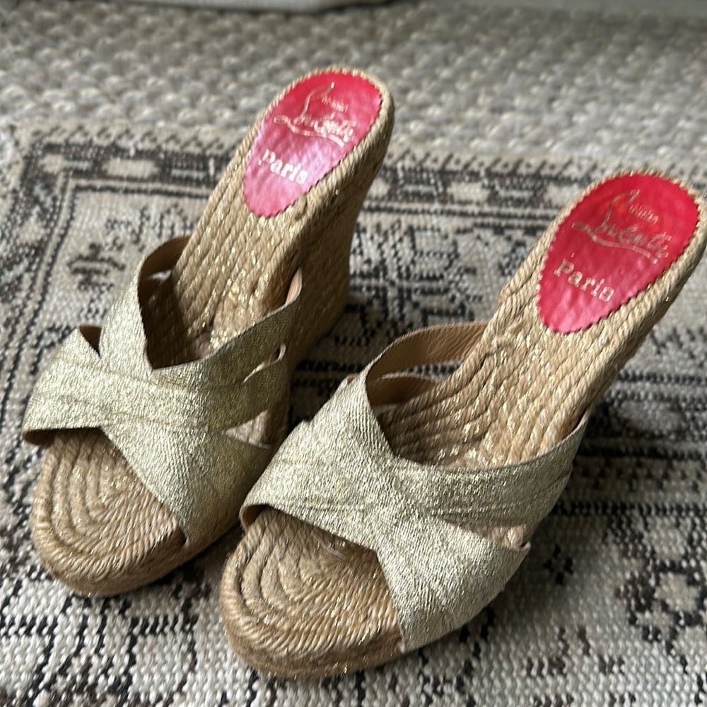 Christian Louboutin Gold Espadrille Wedges